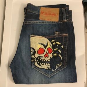 Ed Hardy Vintage Embroidered Skull Jeans